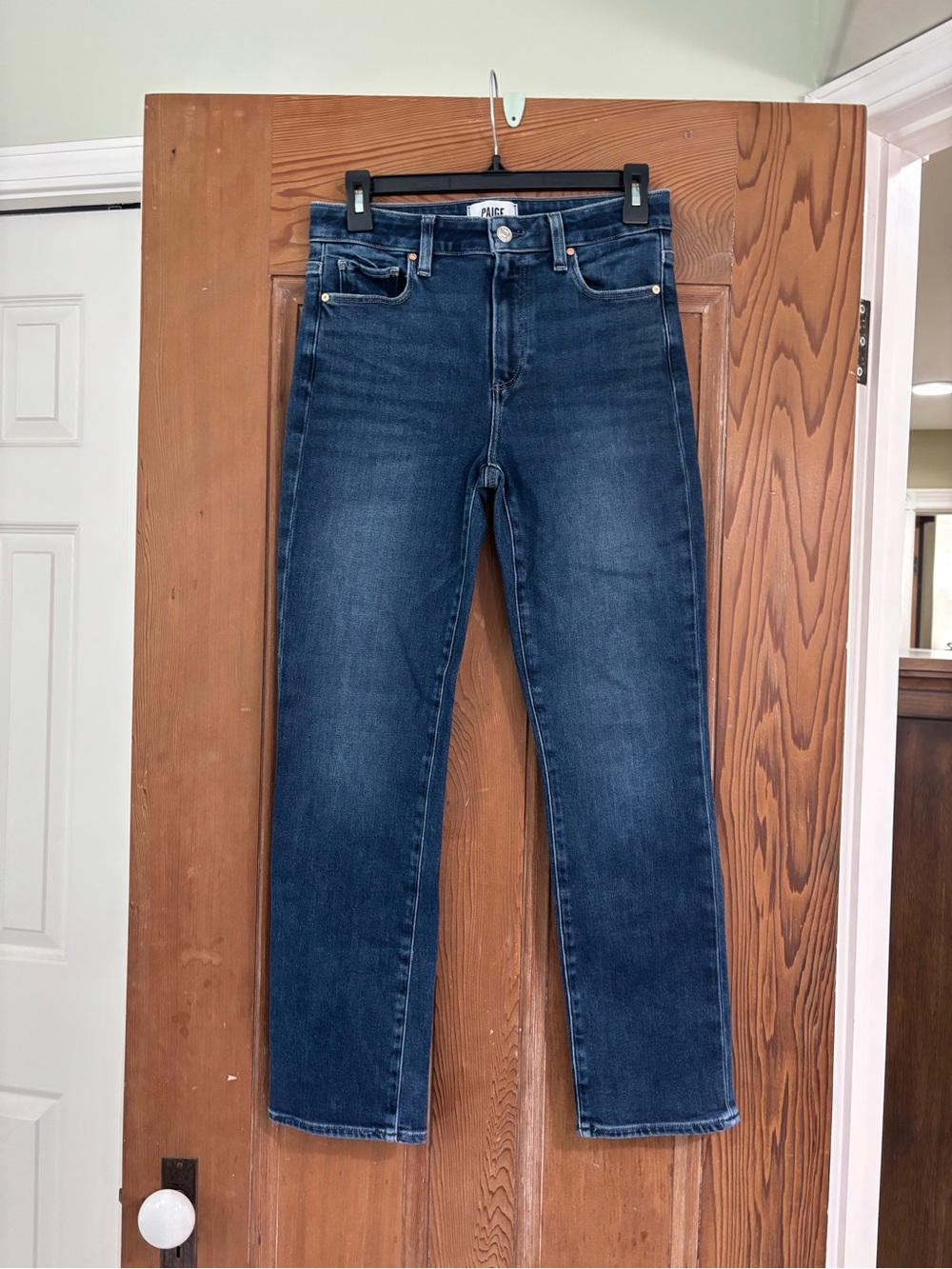 PAIGE Women's Straight Leg Jeans in Dark Blue Wash